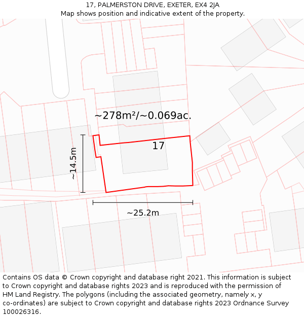 17, PALMERSTON DRIVE, EXETER, EX4 2JA: Plot and title map