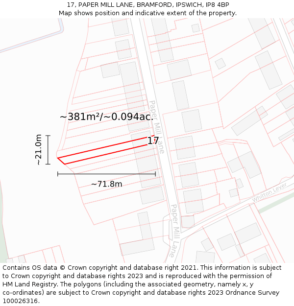 17, PAPER MILL LANE, BRAMFORD, IPSWICH, IP8 4BP: Plot and title map