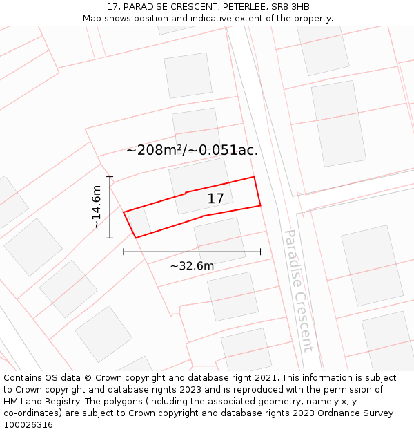 17, PARADISE CRESCENT, PETERLEE, SR8 3HB: Plot and title map