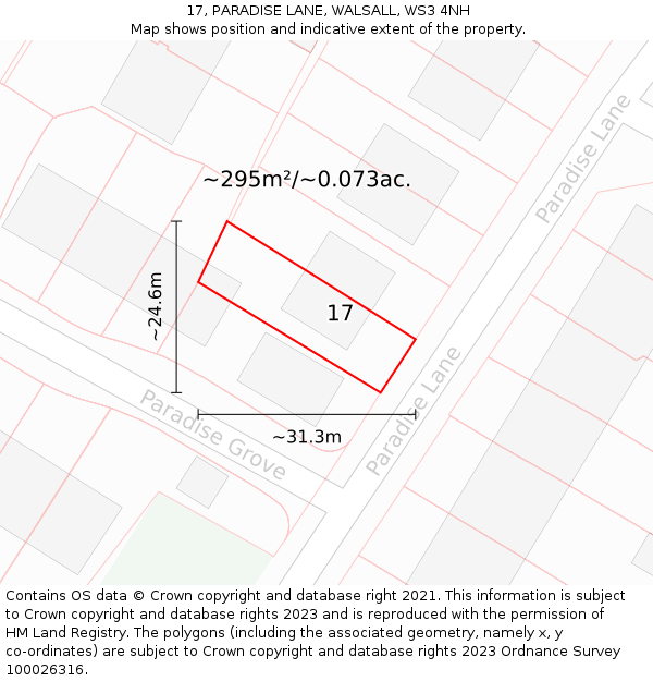17, PARADISE LANE, WALSALL, WS3 4NH: Plot and title map