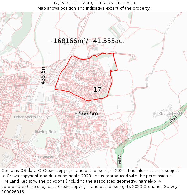 17, PARC HOLLAND, HELSTON, TR13 8GR: Plot and title map