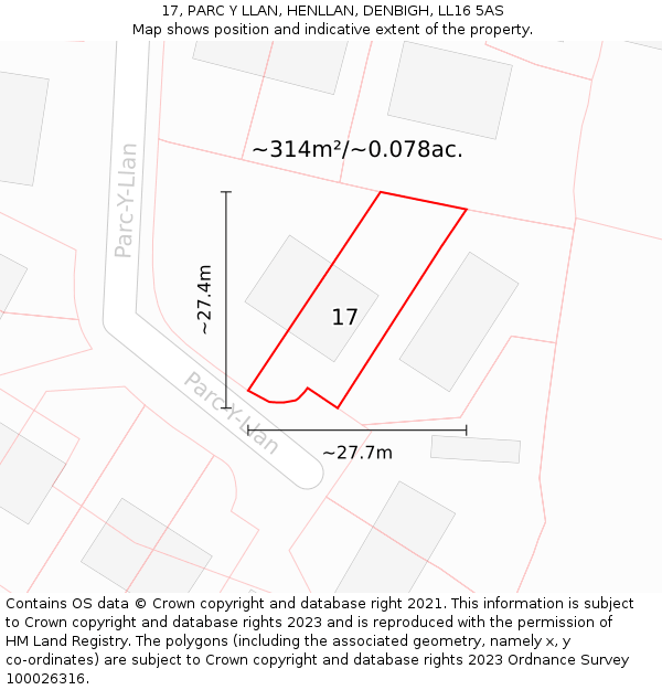 17, PARC Y LLAN, HENLLAN, DENBIGH, LL16 5AS: Plot and title map
