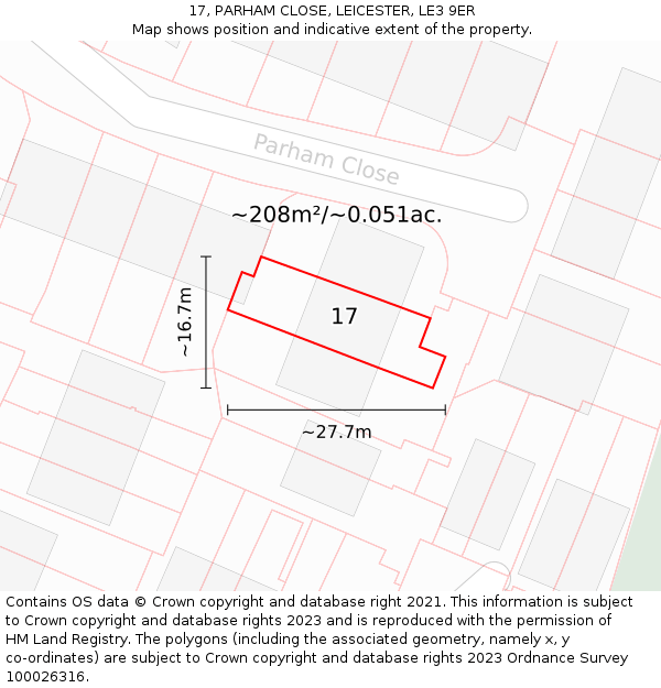 17, PARHAM CLOSE, LEICESTER, LE3 9ER: Plot and title map