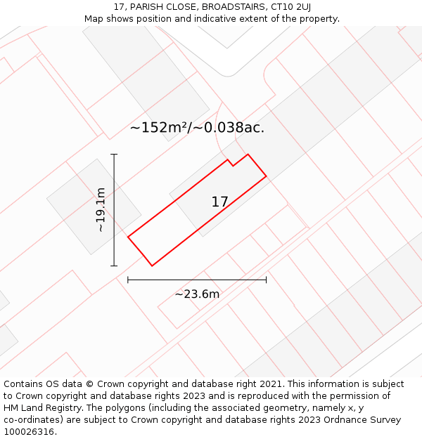17, PARISH CLOSE, BROADSTAIRS, CT10 2UJ: Plot and title map