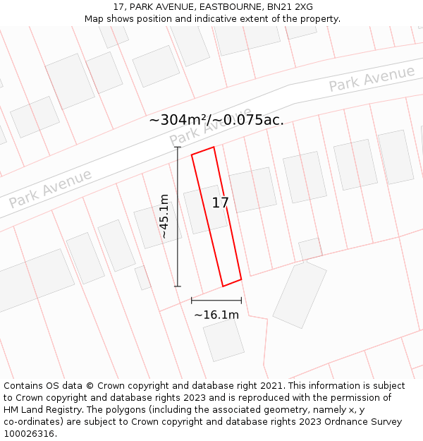 17, PARK AVENUE, EASTBOURNE, BN21 2XG: Plot and title map