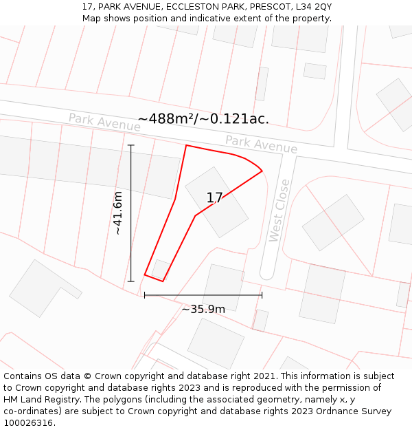 17, PARK AVENUE, ECCLESTON PARK, PRESCOT, L34 2QY: Plot and title map