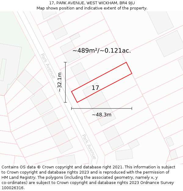 17, PARK AVENUE, WEST WICKHAM, BR4 9JU: Plot and title map