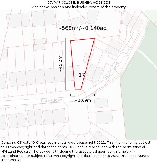 17, PARK CLOSE, BUSHEY, WD23 2DE: Plot and title map
