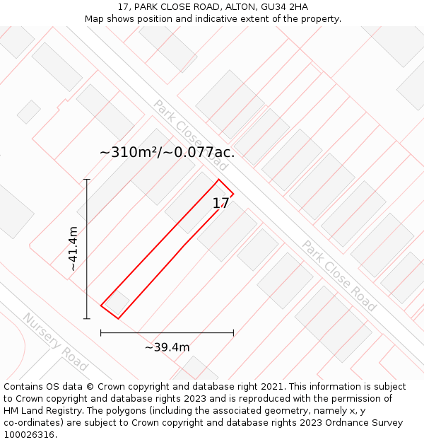 17, PARK CLOSE ROAD, ALTON, GU34 2HA: Plot and title map