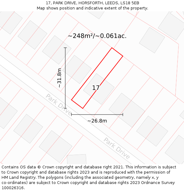 17, PARK DRIVE, HORSFORTH, LEEDS, LS18 5EB: Plot and title map