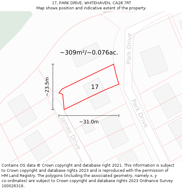 17, PARK DRIVE, WHITEHAVEN, CA28 7RT: Plot and title map