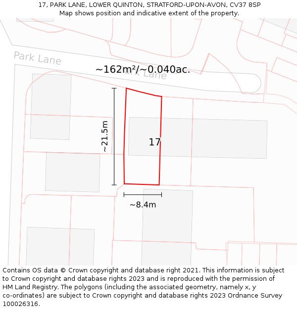 17, PARK LANE, LOWER QUINTON, STRATFORD-UPON-AVON, CV37 8SP: Plot and title map