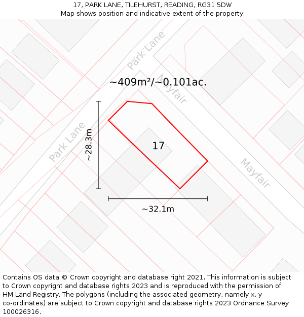 17, PARK LANE, TILEHURST, READING, RG31 5DW: Plot and title map