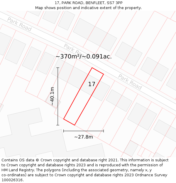 17, PARK ROAD, BENFLEET, SS7 3PP: Plot and title map