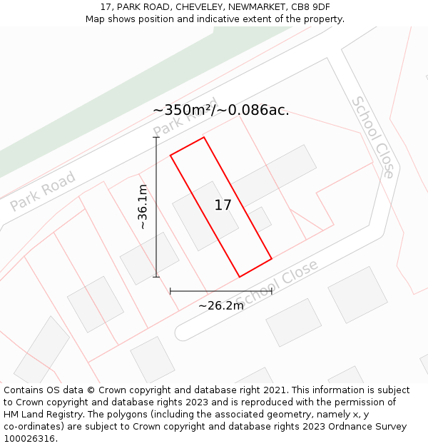 17, PARK ROAD, CHEVELEY, NEWMARKET, CB8 9DF: Plot and title map