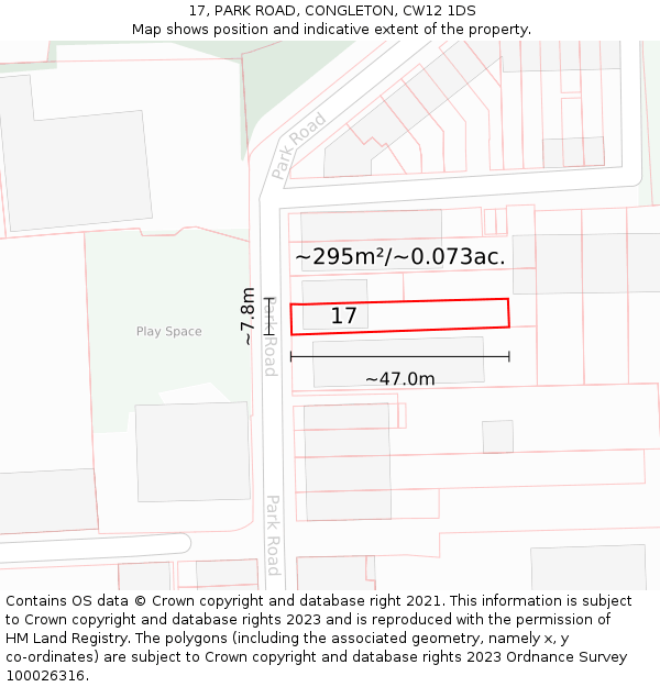 17, PARK ROAD, CONGLETON, CW12 1DS: Plot and title map