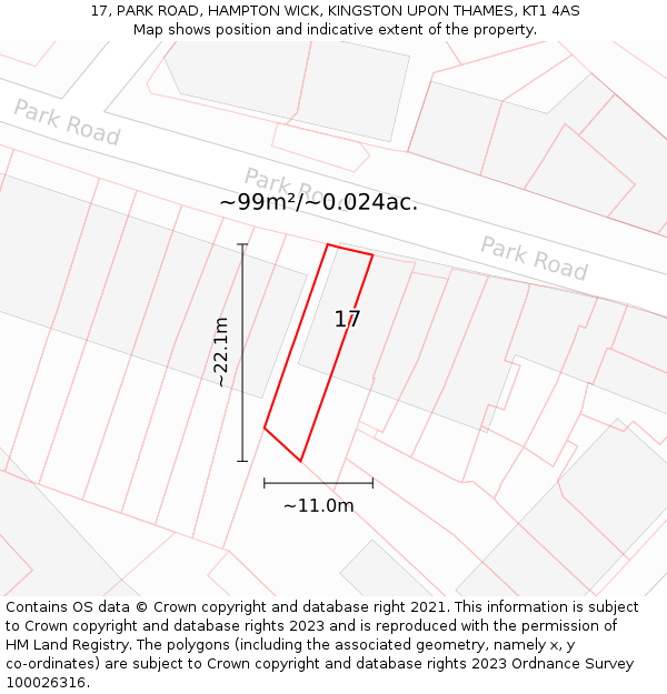 17, PARK ROAD, HAMPTON WICK, KINGSTON UPON THAMES, KT1 4AS: Plot and title map