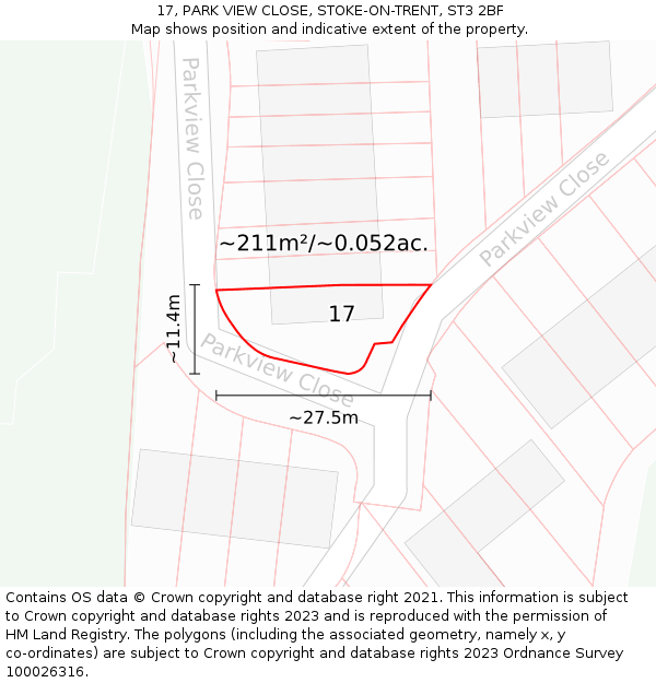 17, PARK VIEW CLOSE, STOKE-ON-TRENT, ST3 2BF: Plot and title map