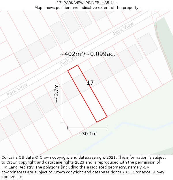17, PARK VIEW, PINNER, HA5 4LL: Plot and title map