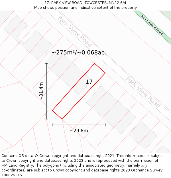 17, PARK VIEW ROAD, TOWCESTER, NN12 6AL: Plot and title map