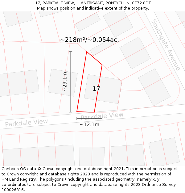17, PARKDALE VIEW, LLANTRISANT, PONTYCLUN, CF72 8DT: Plot and title map