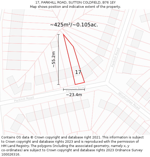 17, PARKHILL ROAD, SUTTON COLDFIELD, B76 1EY: Plot and title map