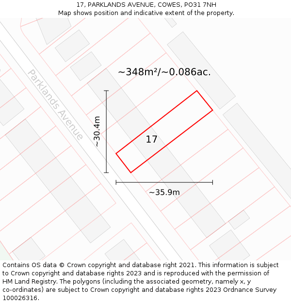 17, PARKLANDS AVENUE, COWES, PO31 7NH: Plot and title map
