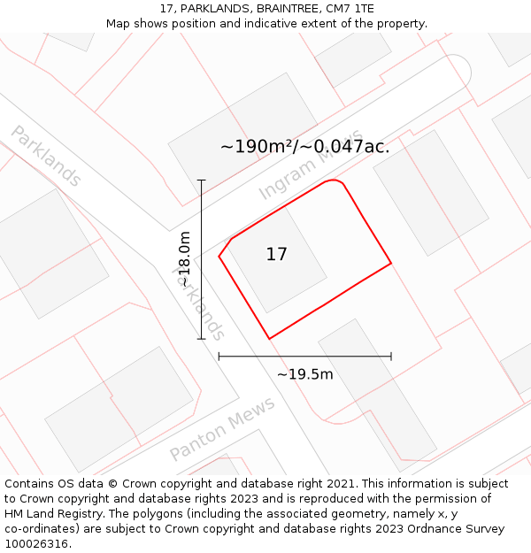 17, PARKLANDS, BRAINTREE, CM7 1TE: Plot and title map