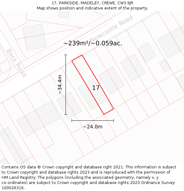 17, PARKSIDE, MADELEY, CREWE, CW3 9JR: Plot and title map