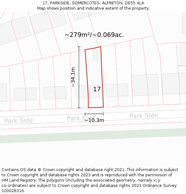 17, PARKSIDE, SOMERCOTES, ALFRETON, DE55 4LA: Plot and title map