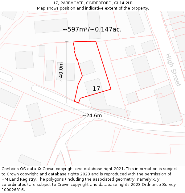 17, PARRAGATE, CINDERFORD, GL14 2LR: Plot and title map