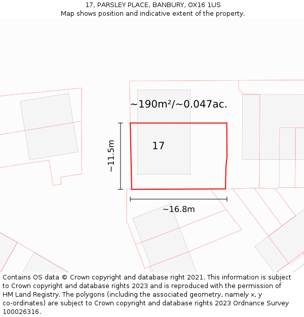 17, PARSLEY PLACE, BANBURY, OX16 1US: Plot and title map