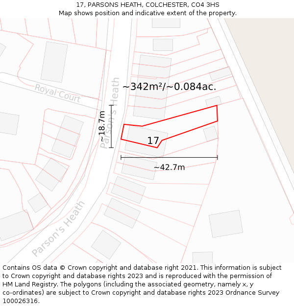 17, PARSONS HEATH, COLCHESTER, CO4 3HS: Plot and title map