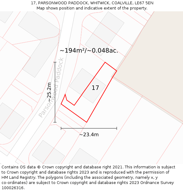 17, PARSONWOOD PADDOCK, WHITWICK, COALVILLE, LE67 5EN: Plot and title map