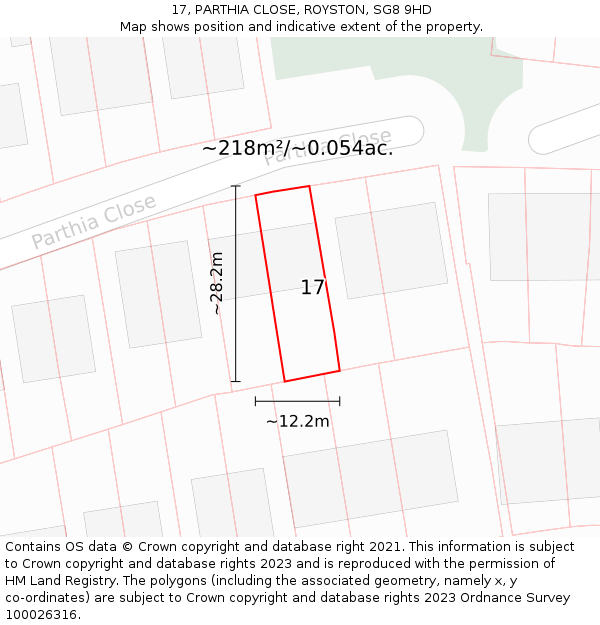 17, PARTHIA CLOSE, ROYSTON, SG8 9HD: Plot and title map