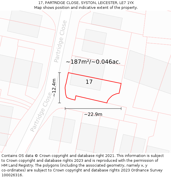 17, PARTRIDGE CLOSE, SYSTON, LEICESTER, LE7 1YX: Plot and title map