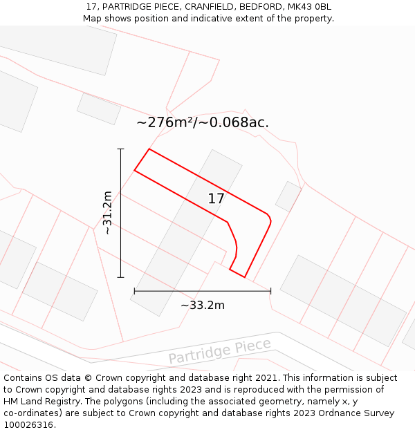 17, PARTRIDGE PIECE, CRANFIELD, BEDFORD, MK43 0BL: Plot and title map