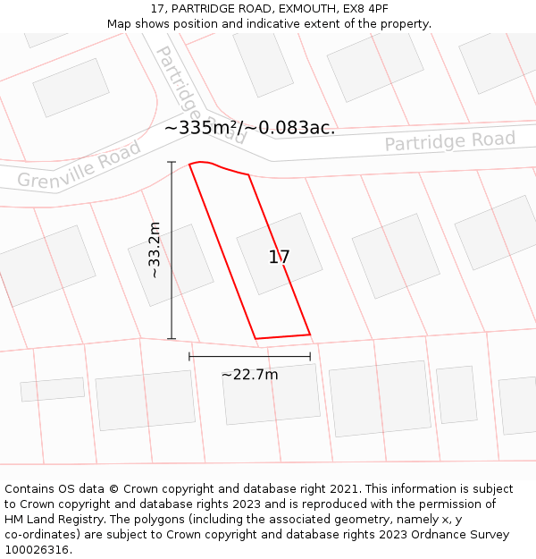 17, PARTRIDGE ROAD, EXMOUTH, EX8 4PF: Plot and title map