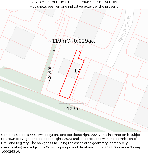 17, PEACH CROFT, NORTHFLEET, GRAVESEND, DA11 8ST: Plot and title map