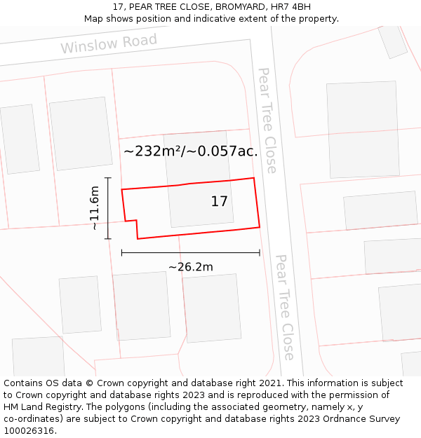 17, PEAR TREE CLOSE, BROMYARD, HR7 4BH: Plot and title map