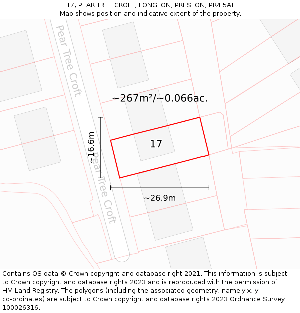 17, PEAR TREE CROFT, LONGTON, PRESTON, PR4 5AT: Plot and title map