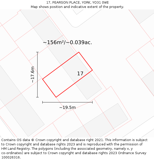 17, PEARSON PLACE, YORK, YO31 0WE: Plot and title map