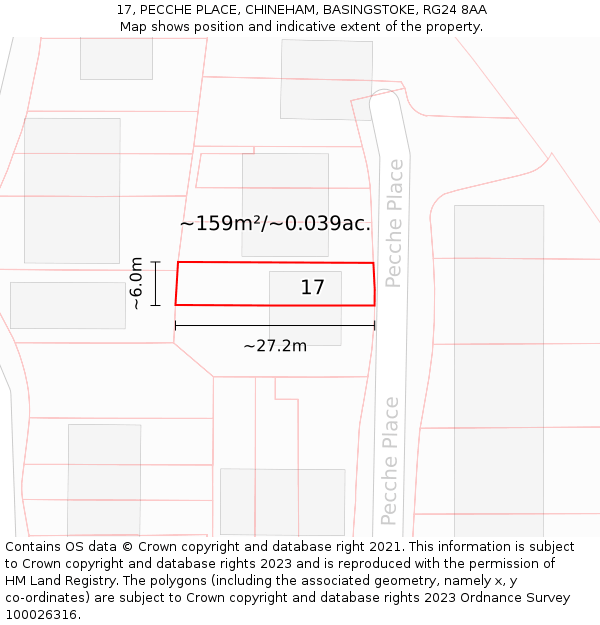 17, PECCHE PLACE, CHINEHAM, BASINGSTOKE, RG24 8AA: Plot and title map