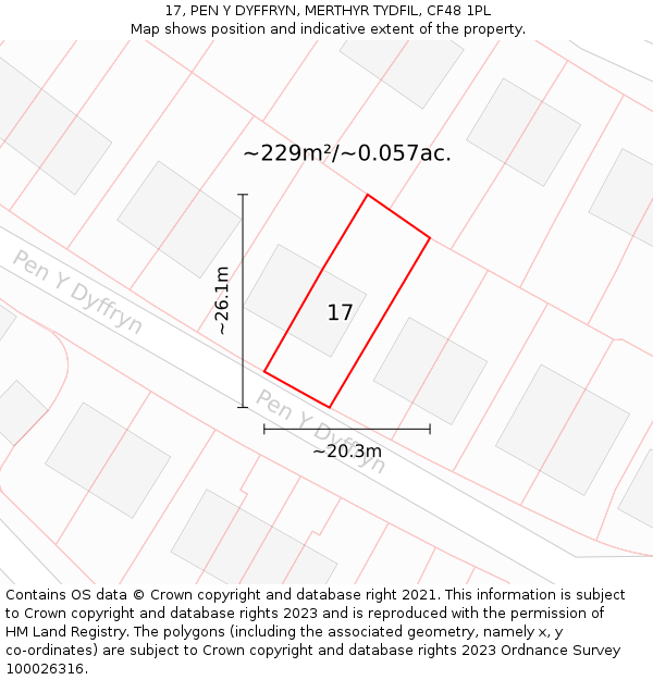 17, PEN Y DYFFRYN, MERTHYR TYDFIL, CF48 1PL: Plot and title map