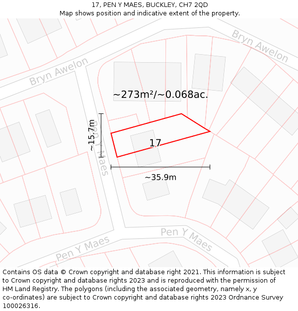 17, PEN Y MAES, BUCKLEY, CH7 2QD: Plot and title map