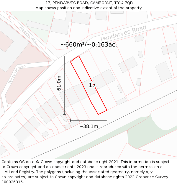 17, PENDARVES ROAD, CAMBORNE, TR14 7QB: Plot and title map