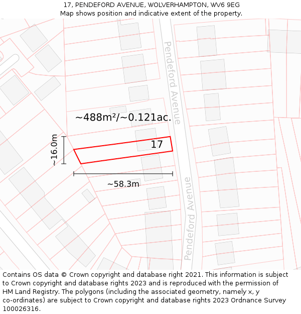 17, PENDEFORD AVENUE, WOLVERHAMPTON, WV6 9EG: Plot and title map