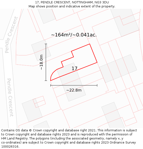 17, PENDLE CRESCENT, NOTTINGHAM, NG3 3DU: Plot and title map