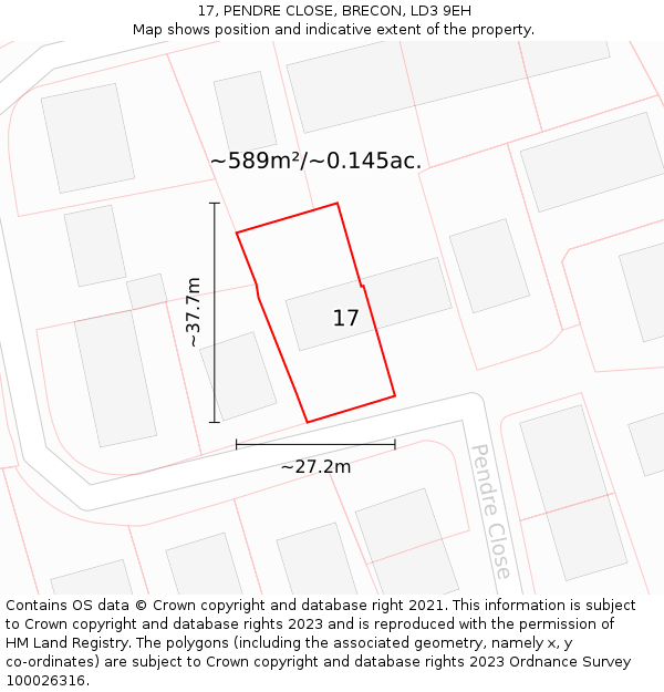 17, PENDRE CLOSE, BRECON, LD3 9EH: Plot and title map