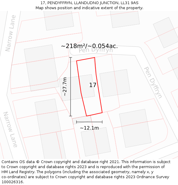 17, PENDYFFRYN, LLANDUDNO JUNCTION, LL31 9AS: Plot and title map
